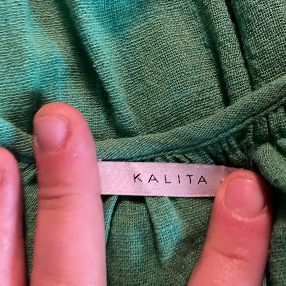 Kalita Tiered Cotton Handmade Green Maxi Dress with Spaghetti Straps + Low Back - Picture 3 of 10